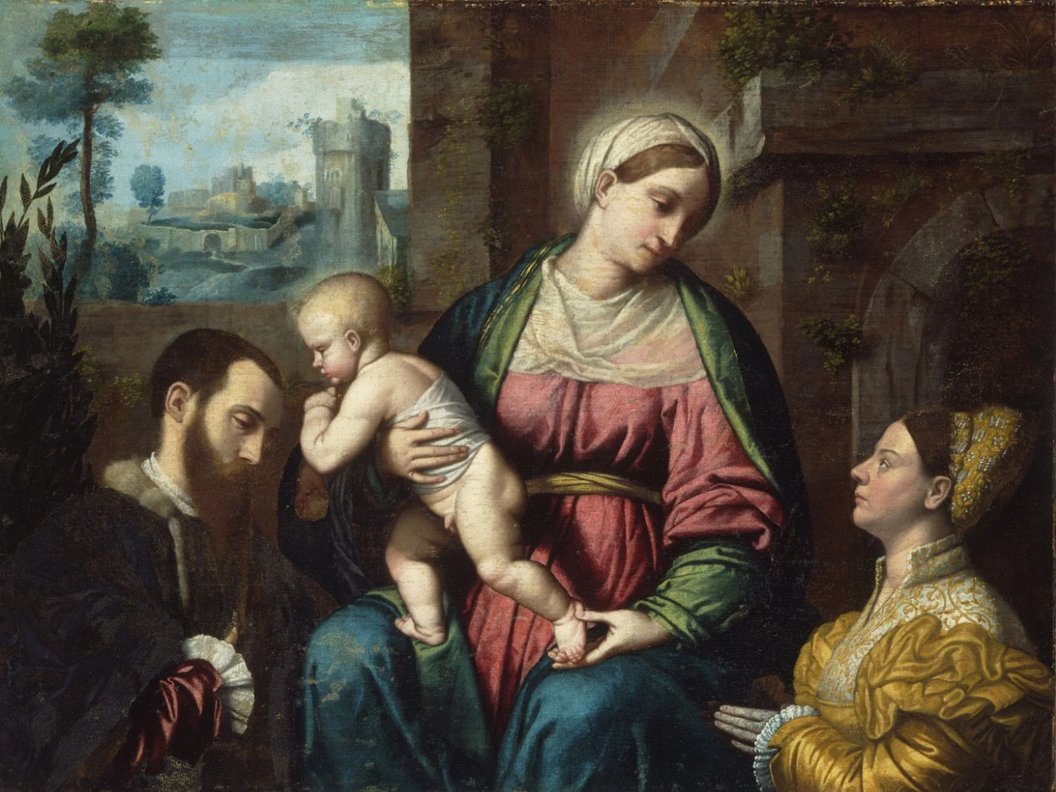 Virgin and Child, with Two Donors, detail