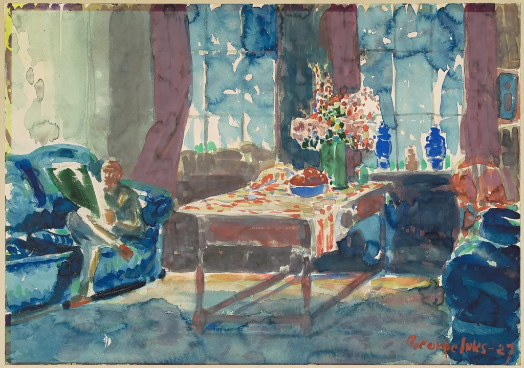 Self-Portrait: Interior of My New York Apartment, by George Luks, graphite, 1927