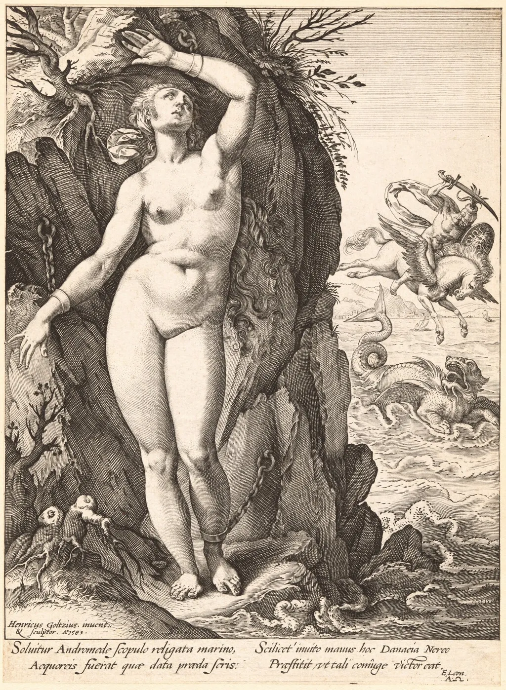 Perseus Freeing Andromeda, by Hendrick Goltzius, ink, 1583