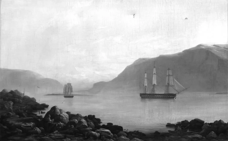 The Ship of the Line "Dronning Marie" (Queen Marie) and the Corvette "Najaden" Weigh Anchor in Faxa Bay, near Reykjavik, Iceland, detail