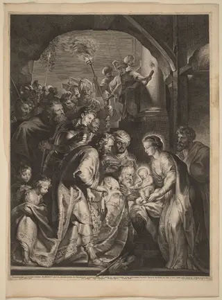 The Adoration of the Magi, by Lucas Emil Vorsterman, ink, 1620
