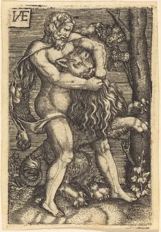 Hercules Killing the Lion, by Master HVE, ink, 1540