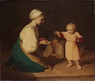 Первые шаги (Крестьянка с ребёнком), by Alexey Venetsianov, oil, 1823