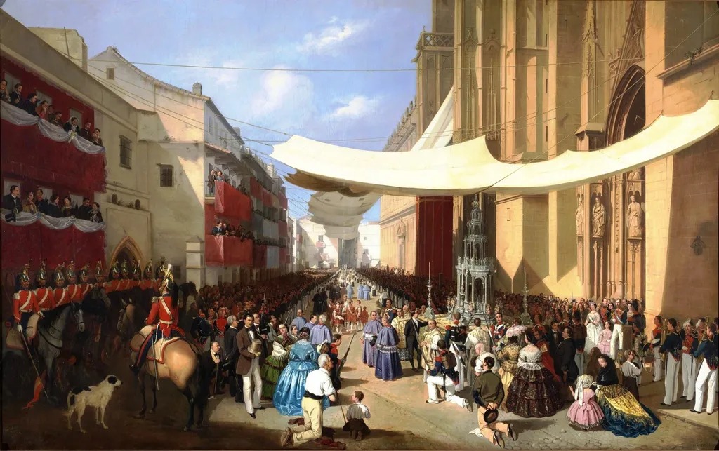 The Corpus Christi Procession in Seville, by Manuel Cabral y Aguado Bejarano, oil, 1857