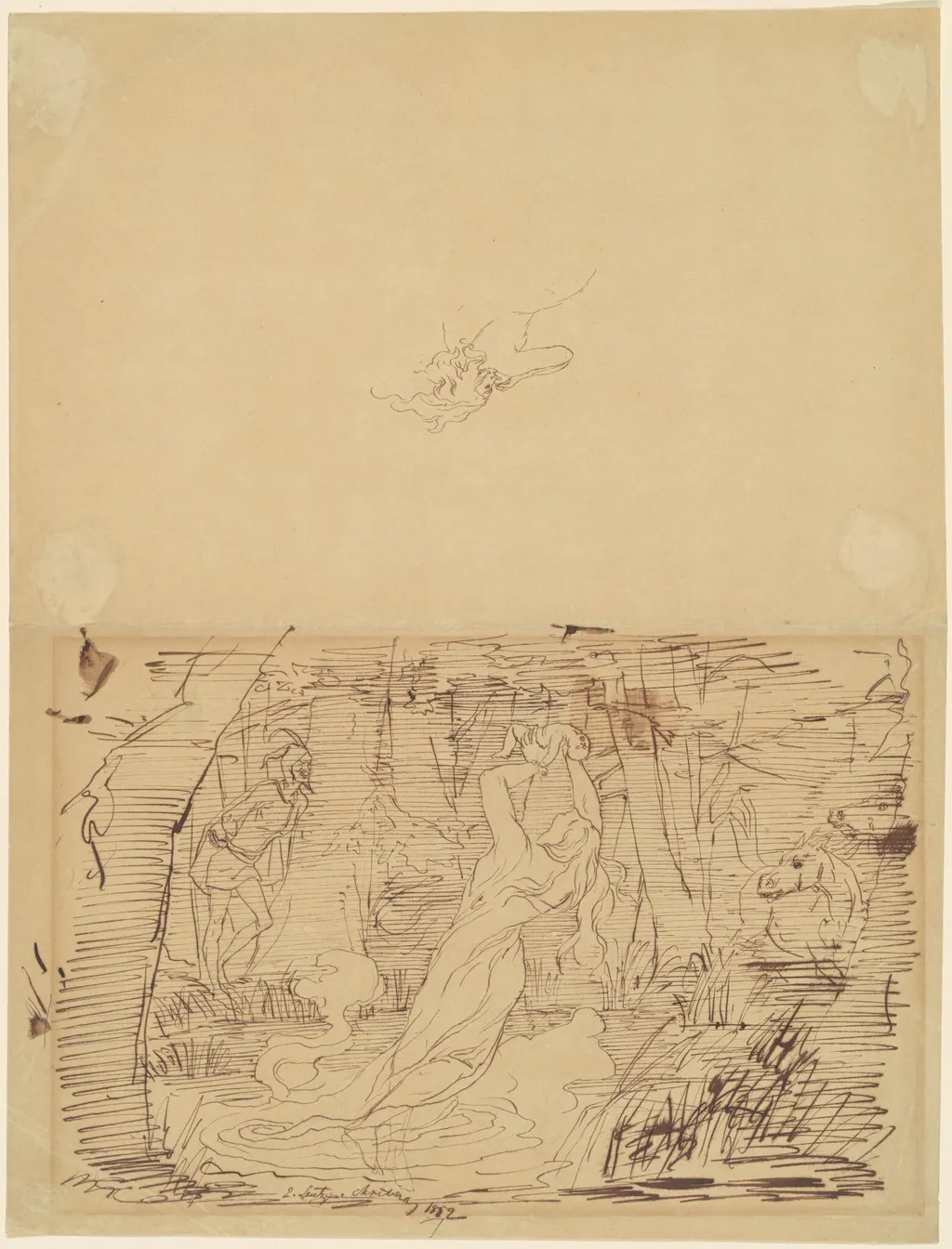 Gretchen Murdering Her Child, by Emanuel Gottlieb Leutze, ink, 1852