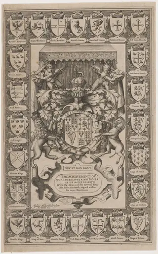 Title Page for the Achievement of our Soveraigne King James, by Jodocus Hondius I, ink, 1611