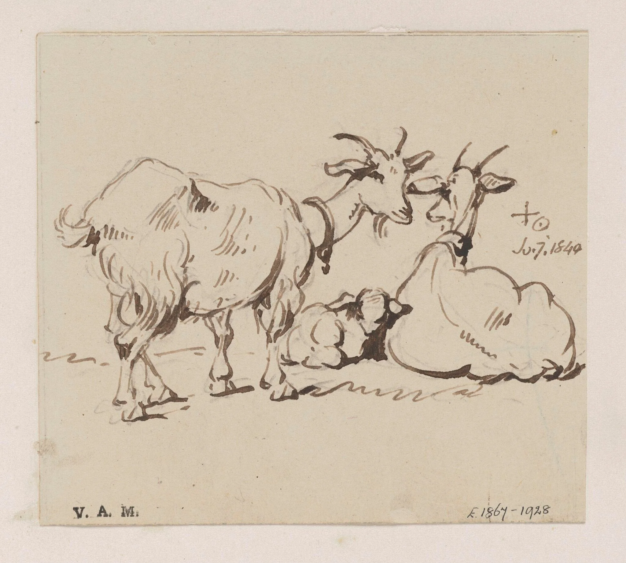 Two goats and a kid, detail