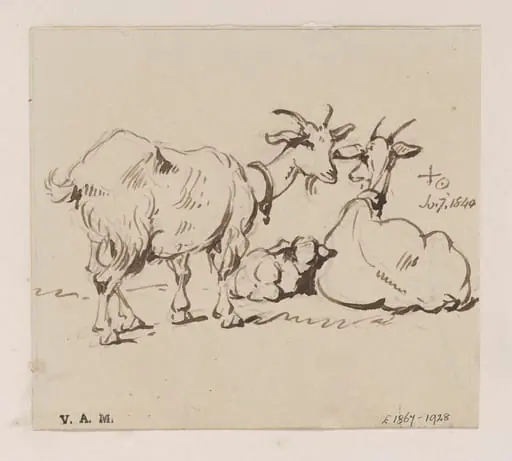 Two goats and a kid, by George Chinnery, 7