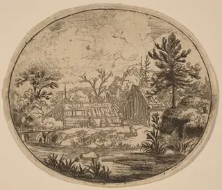 Hamlet at the Bank of a River, by Allart van Everdingen, ink, 1650