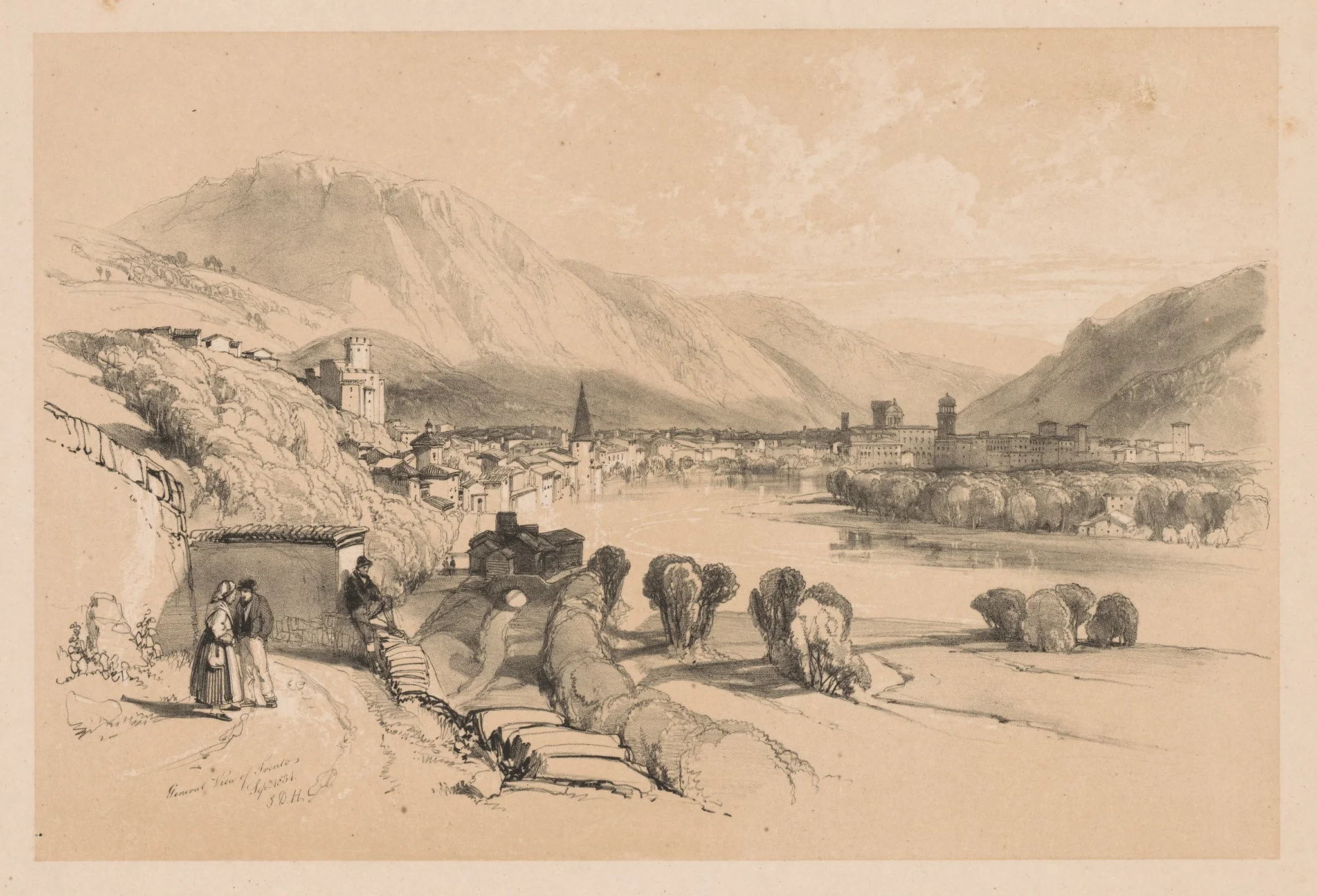 Sketches at Home and Abroad: General View of Trento, detail