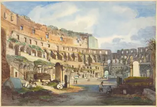 Interior of the Colosseum, by Ippolito Caffi, gouache, 1838