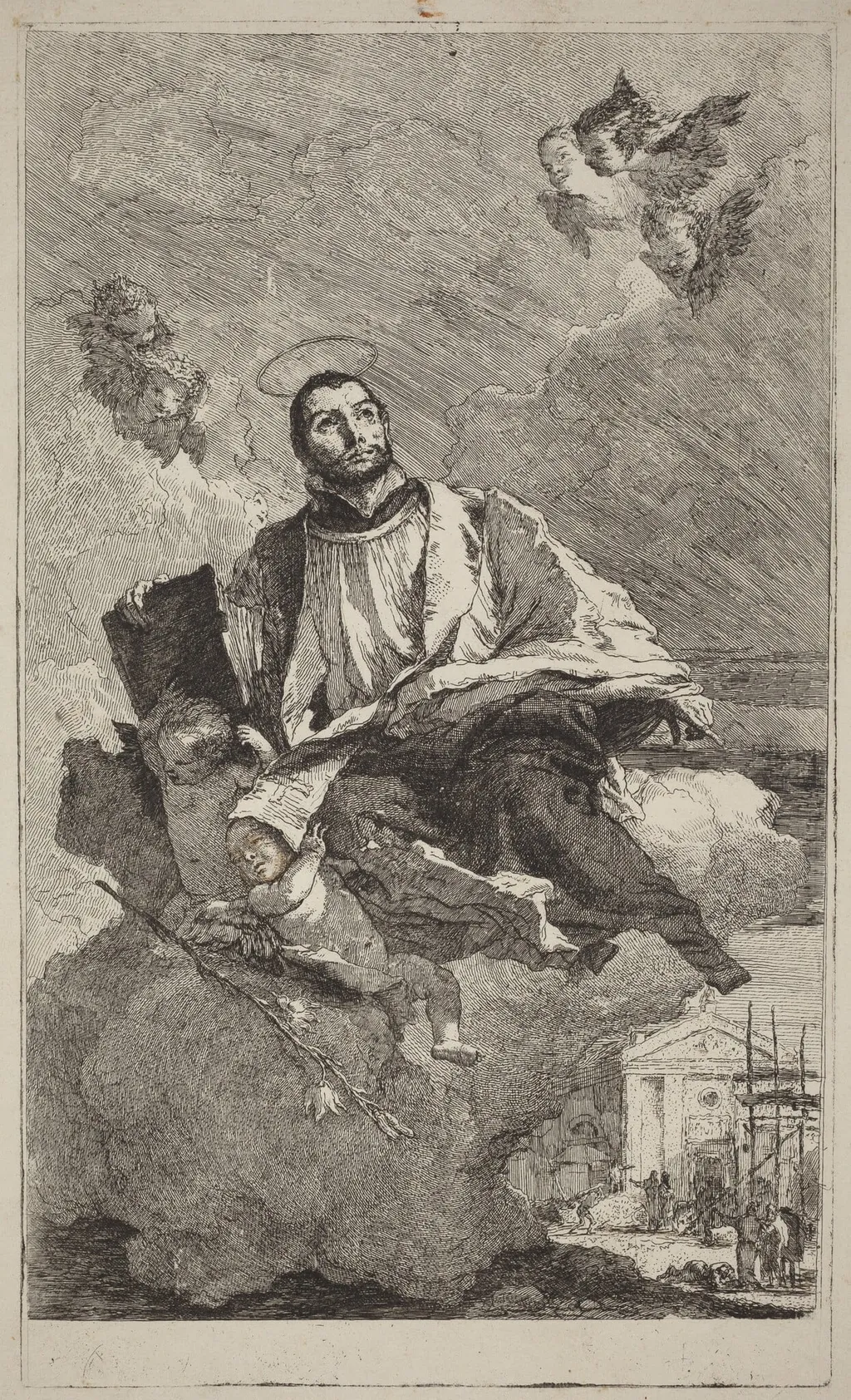Saint Gaetano of Thiene, by Giovanni Domenico Tiepolo, ink, 1757