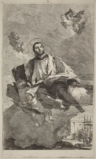 Saint Gaetano of Thiene, by Giovanni Domenico Tiepolo, ink, 1757