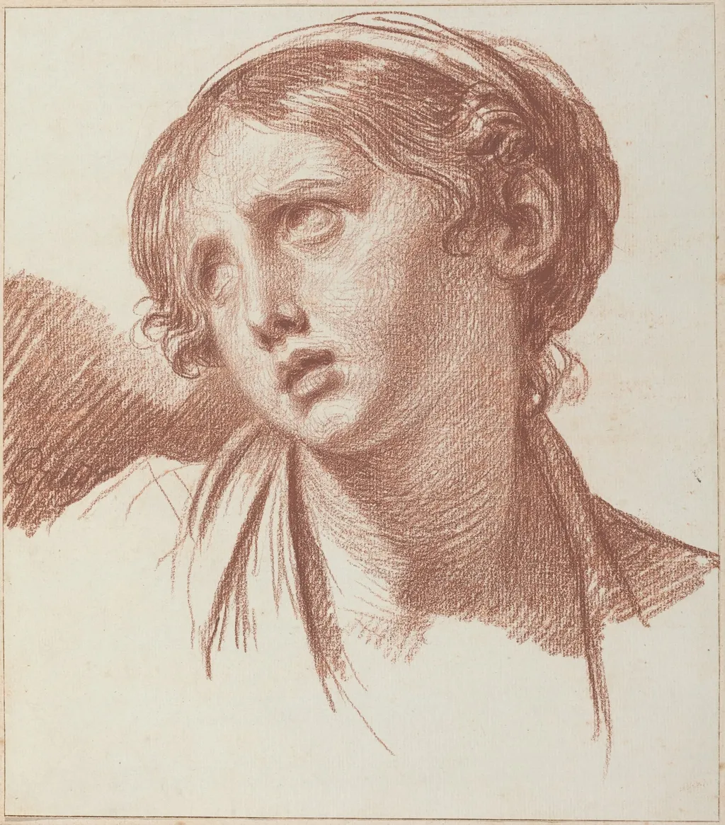 A Young Girl Looking Upward, by Jean-Baptiste Greuze, chalk, 1778
