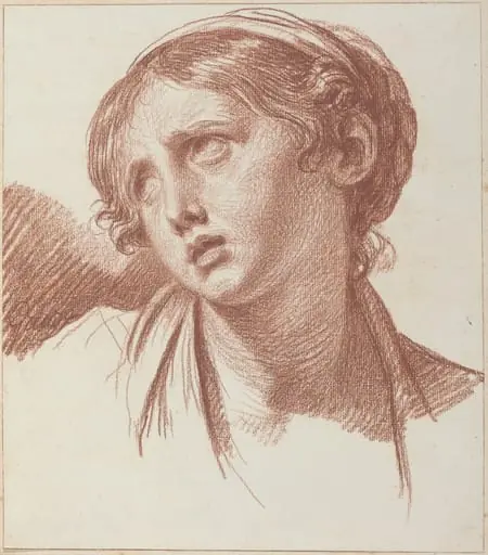 A Young Girl Looking Upward, by Jean-Baptiste Greuze, chalk, 1778