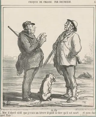 Moi d'abord sitot que je vois un lièvre ..., by Honoré Daumier, ink, 1864