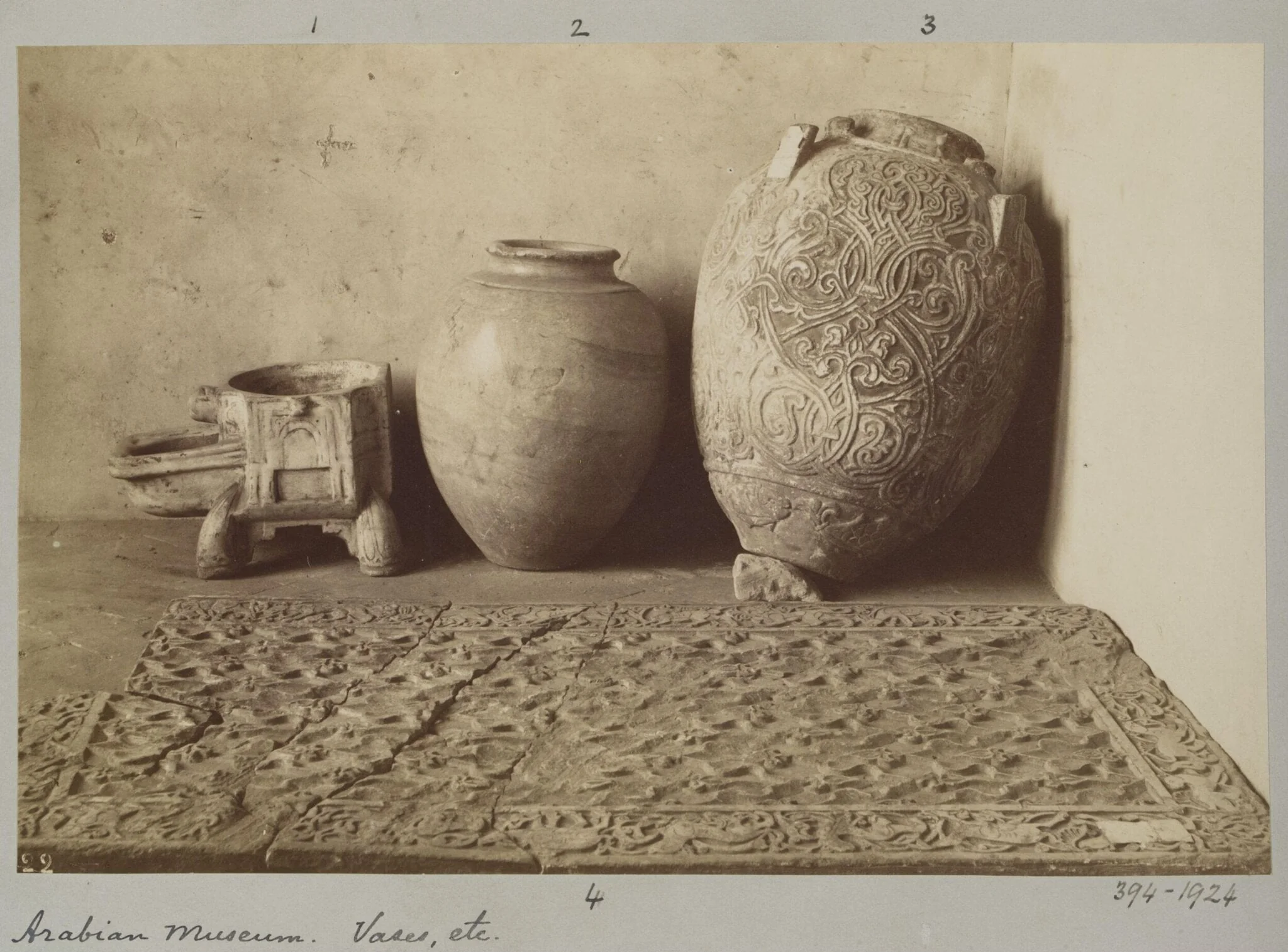 Sculptures, vases etc., Egyptian (Mohammedan), from Arabian Museum, Cairo, detail
