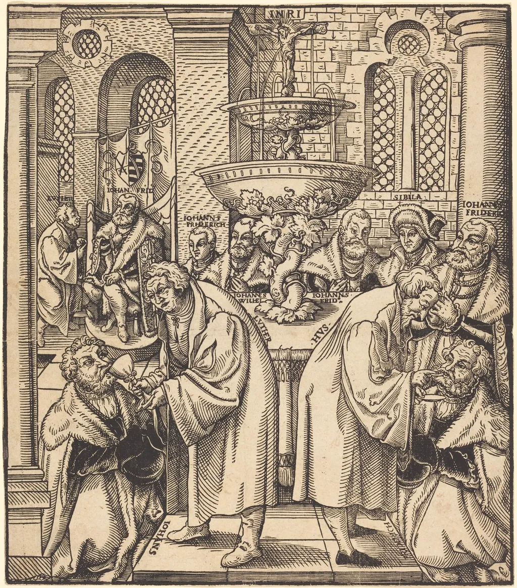 The Reformers Luther and Hus Giving Communion to the Princes of the House of Saxony, by Lucas Cranach the Elder, ink, 1512