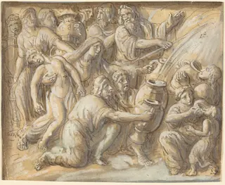 Moses Drawing Water From the Rock, by Luigi Ademollo, ink, 1806