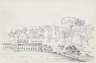 Terrace by a River with a Villa and Trees Beyond, by Joseph-Marie Vien, graphite, 1747