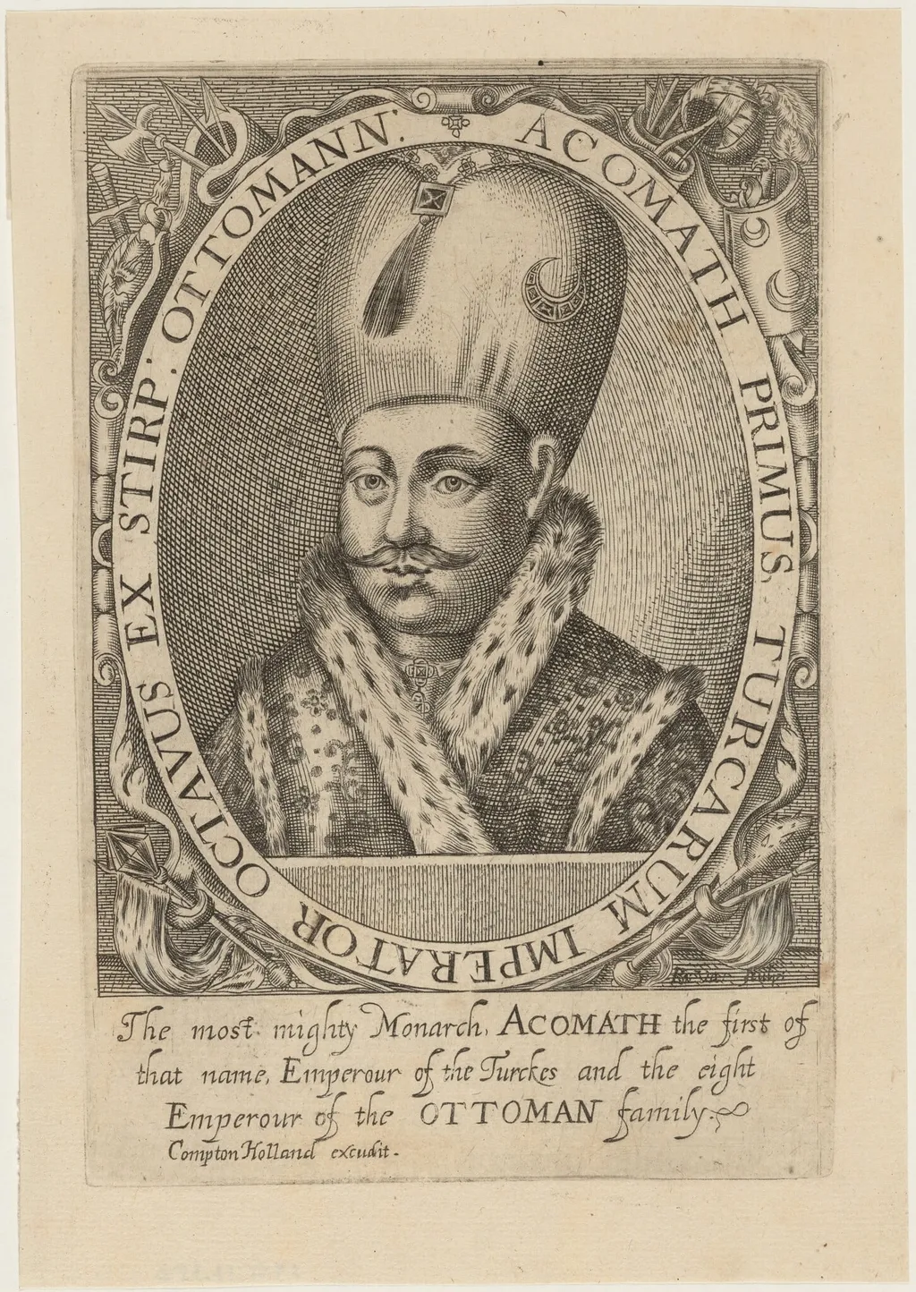 Achmet I, Sultan of Turkey, by Robert Vaughan, ink, 1640