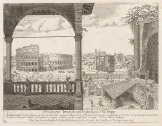 Il Colosseo e l'Arco di Costantino from "Prospectus Locurum Urbis Romae Insign[ium]", by Lievin Cruyl, 1666