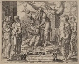 Samuel Anointing David, by Joannes Galle, ink, 1556