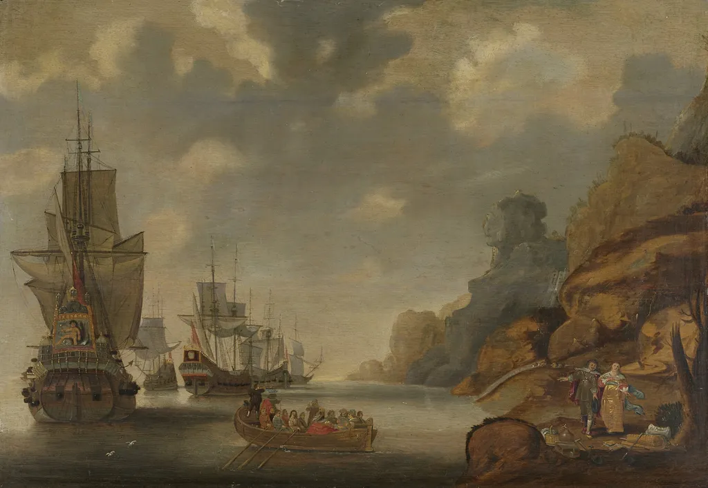 A French squadron near a rocky coast, by Jacob Adriaensz Bellevois, oil, 1650
