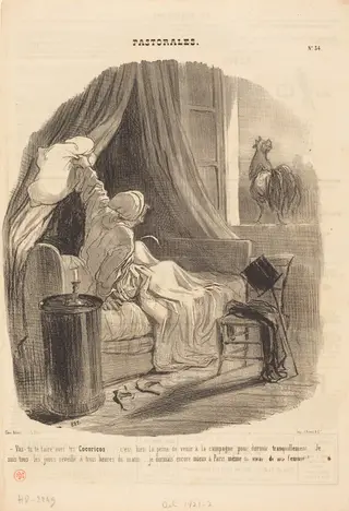 Vas-tu te taire avec tes Cocoricos..., by Honoré Daumier, ink, 1845