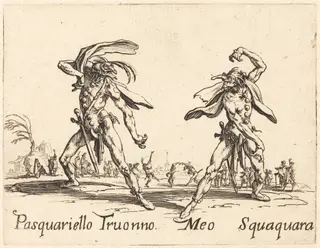 Pasquariello Truonno and Meo Squaquara, by Jacques Callot, ink, 1622