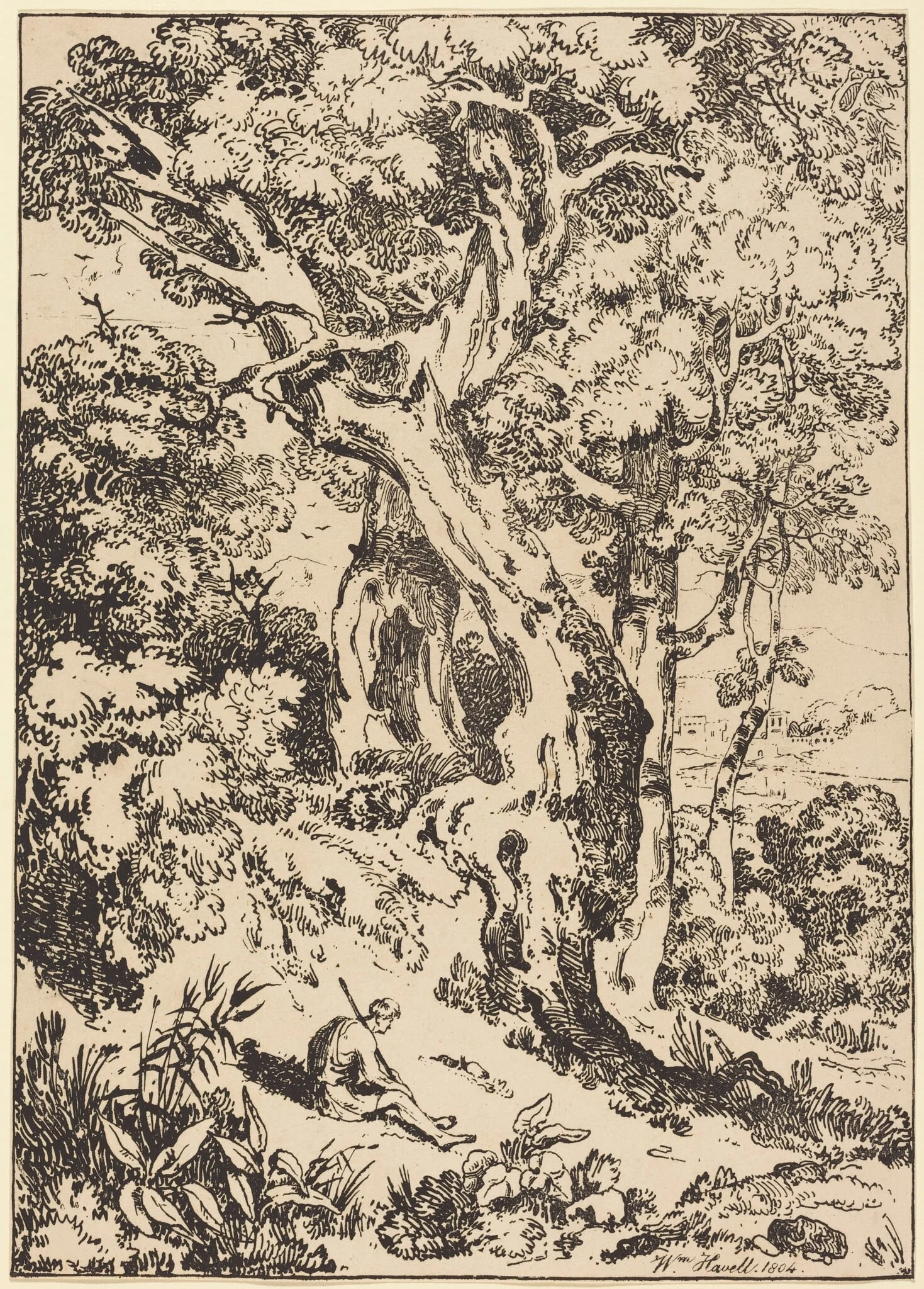 Study of Trees and Shrubs with Seated Figure, detail
