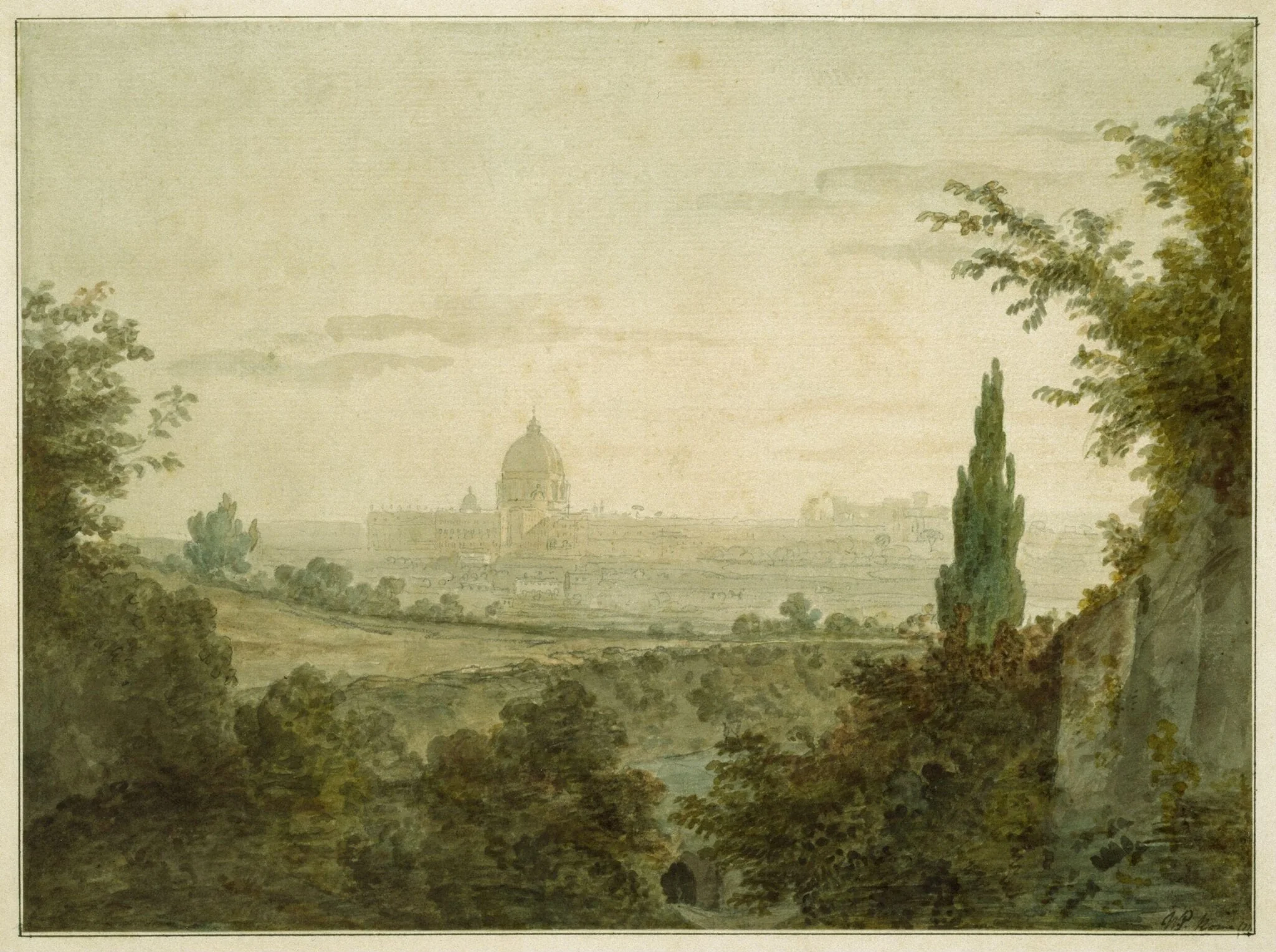 St. Peter's in Rome : View from above the Arco Scuro, near Pope Julius' Villa, detail
