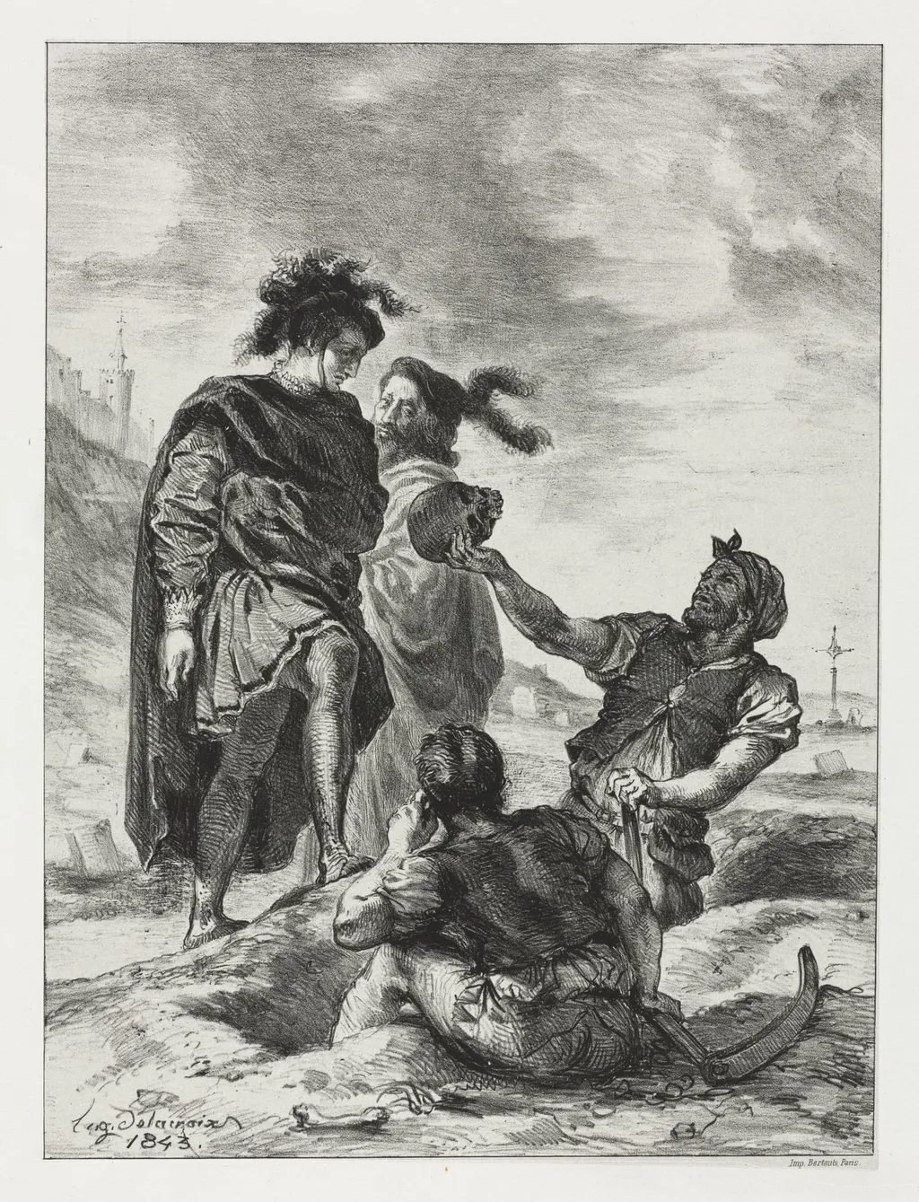 Hamlet:  Hamlet and Horatio with the Grave Diggers, by Eugène Delacroix, 1843