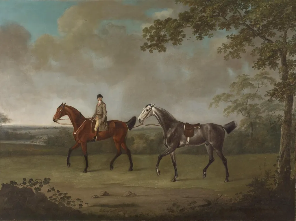Two Horses with a Groom, by Francis Sartorius, oil, 1790