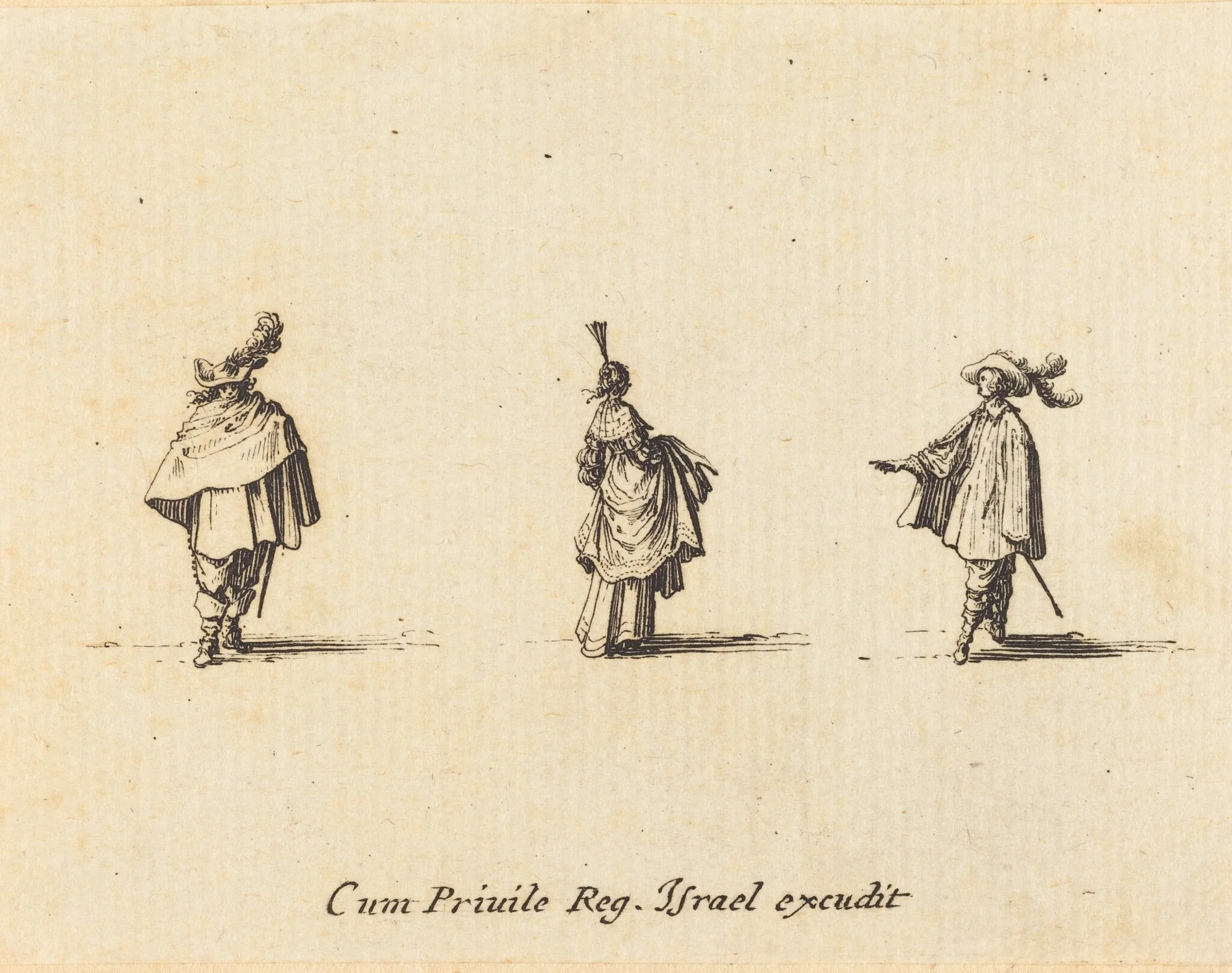 Lady with Dress Gathered Up, and Two Gentlemen, detail