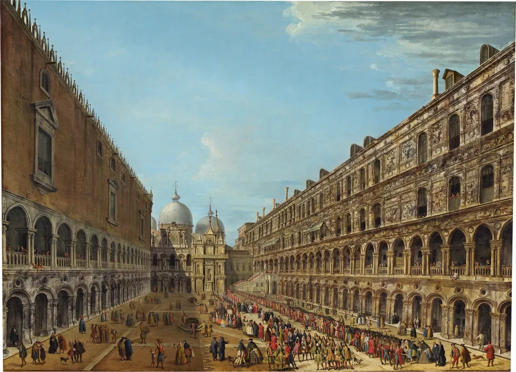 Procession in the Courtyard of the Ducal Palace, Venice, by Antonio Joli, oil, 1742