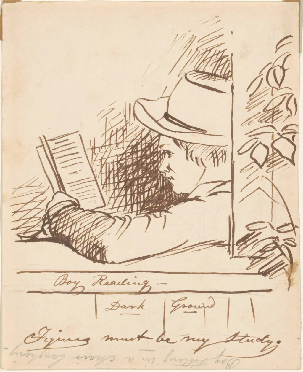 Boy Reading, by William Sidney Mount, ink, 1854