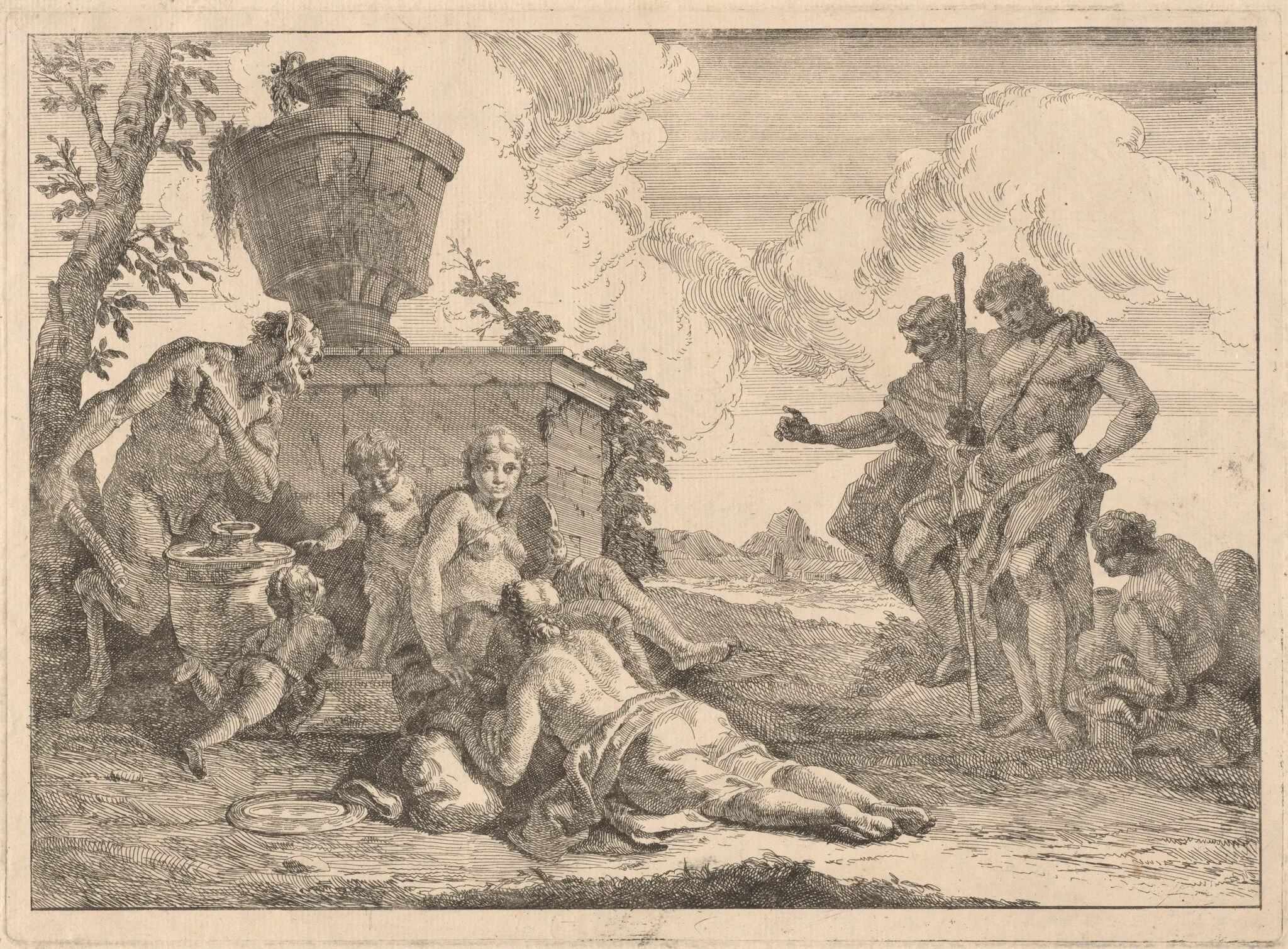 A Satyr with a Staff and Seven Other Figures, detail