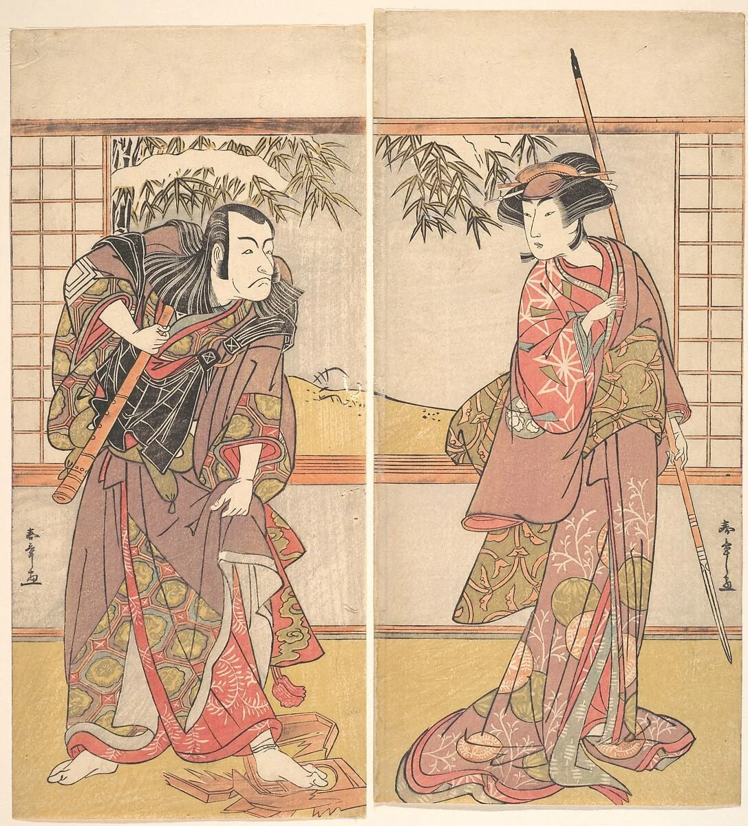 勝川春章画 二代目小佐川常世・五代目市川団十郎|Kabuki Actors Osagawa Tsuneyo II and Ichikawa Danjūrō V, detail