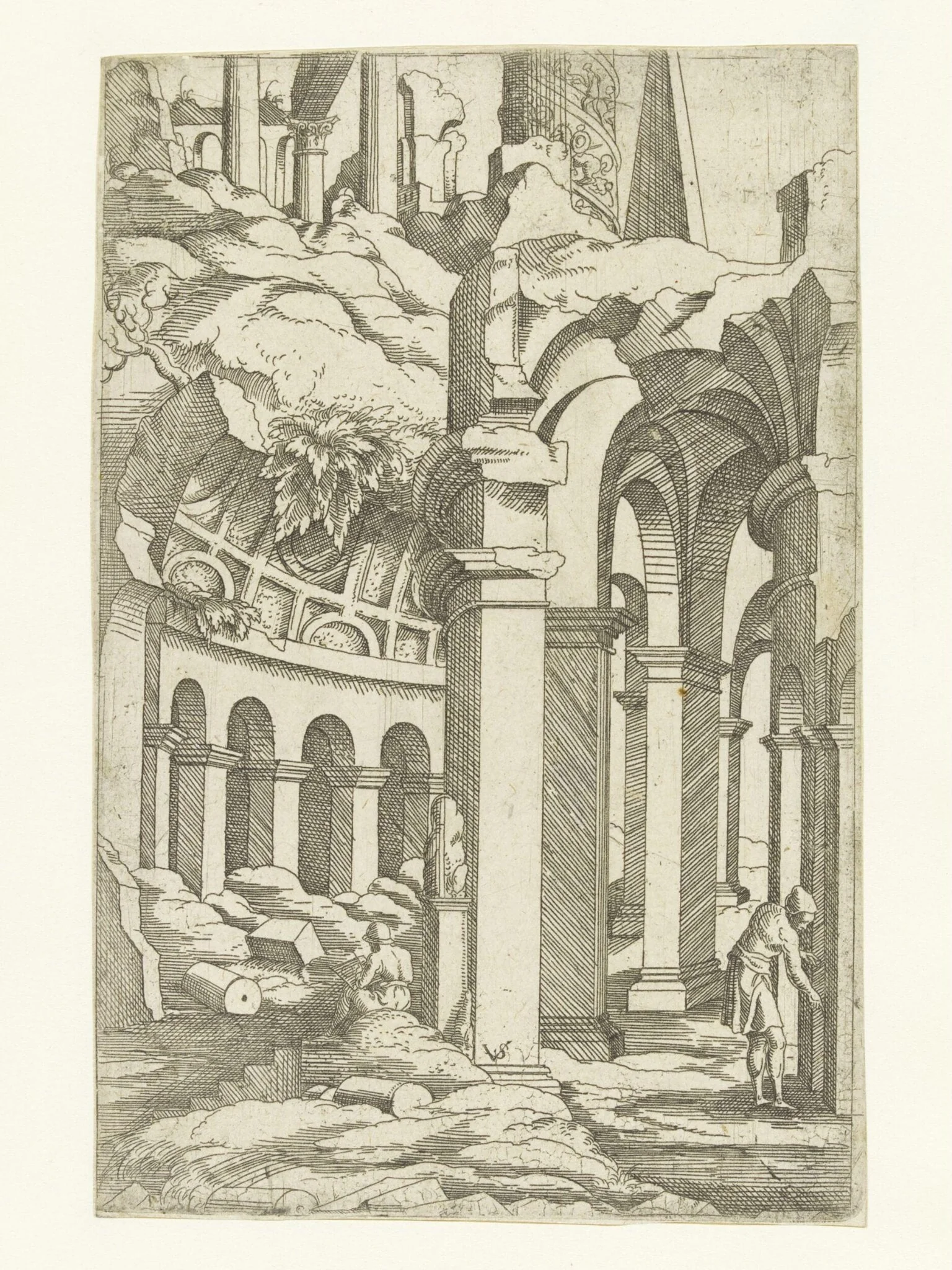 Ruins with a seated draftsman, detail
