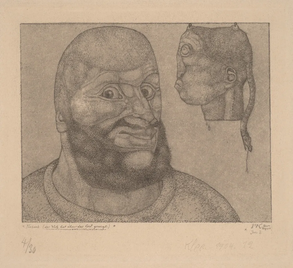 Perseus (Der Witz hat über das Leid gesiegt) [Perseus-The Triumph of Brain over Body], by Paul Klee, ink, 1904