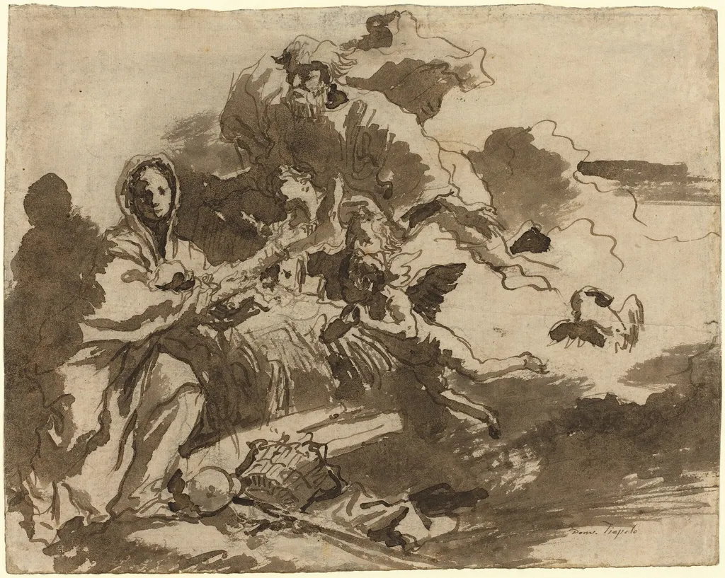 God the Father and Angels Adoring the Madonna and Child [recto], by Giovanni Domenico Tiepolo, chalk, 1753