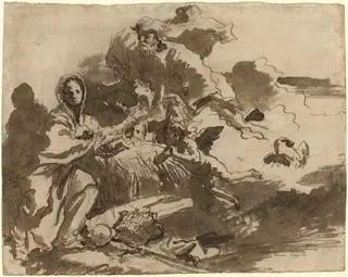 God the Father and Angels Adoring the Madonna and Child [recto], by Giovanni Domenico Tiepolo, chalk, 1753