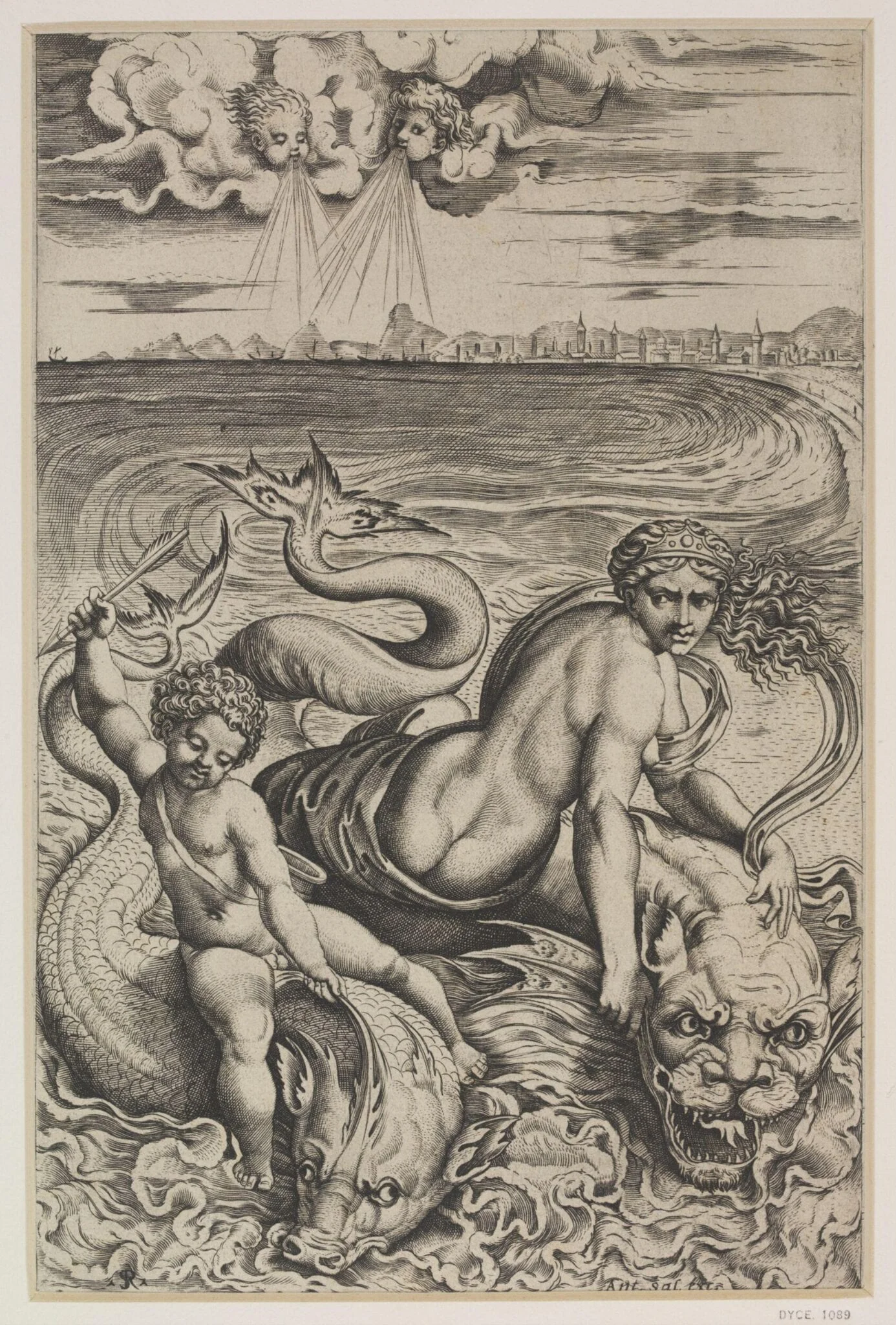 Venus and Cupid on the Sea Riding on Dolphins, detail