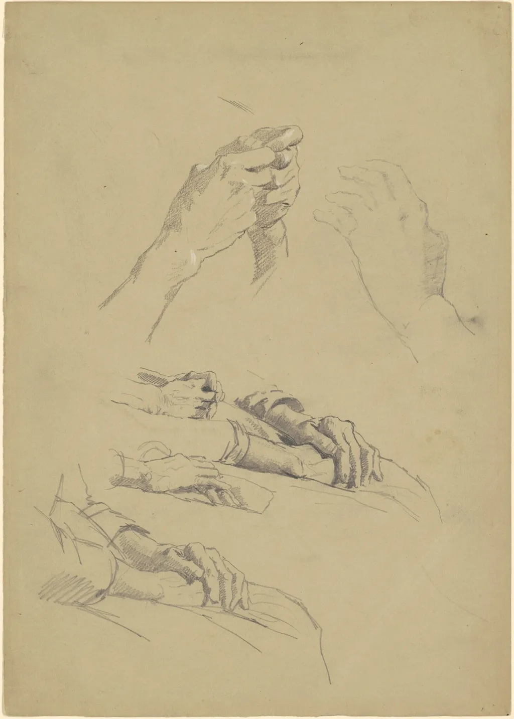 Studies of Hands [recto], by Perry, Enoch Wood, Jr., chalk, 1880