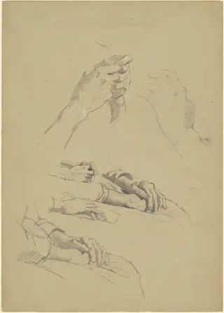 Studies of Hands [recto], by Perry, Enoch Wood, Jr., chalk, 1880