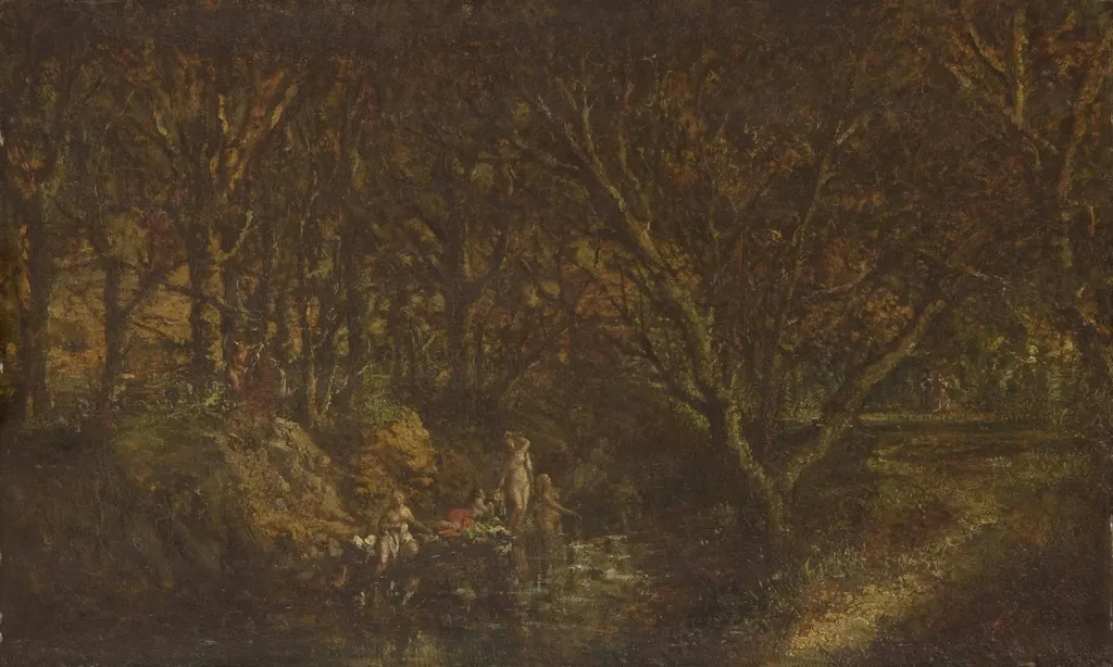 Nymphs Bathing, by Adolphe Joseph Thomas Monticelli, unspecified, 1865