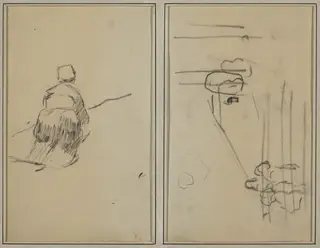 A Breton Woman Walking; Sketch with Stairs [verso], by Paul Gauguin, crayon, 1886