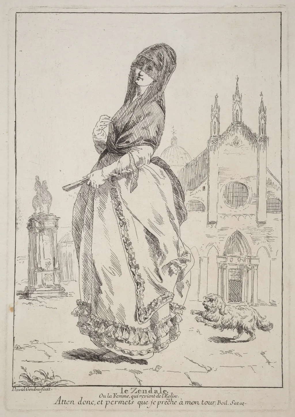 Le Zendale (Woman in a Hood, or the Woman Returning from Church), by Giovanni David, ink, 1775