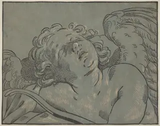 Cupid Asleep, by Bartolomeo Coriolano, ink, 1630